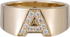 Pavé Letter Ring in Yellow Gold/White Diamonds, Size 4