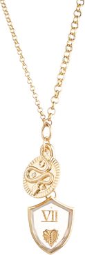 Wholeness Medallion and Gemstone Heart Necklace in Yellow Gold/Clear Quartz