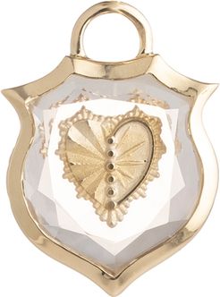 Small Crest Gemstone Heart Pendant in Yellow Gold/Clear Quartz
