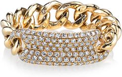 Pavé Id Link Ring in Yellow Gold/White Diamonds, Size 5