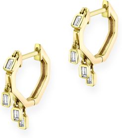 Mini Baguette Drop Huggies Earring in Yellow Gold/White Diamonds