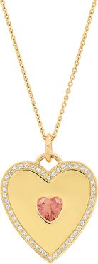 Diamond-Studded Heart Pendant in Yellow Gold/White Diamonds/Pink Tourmaline