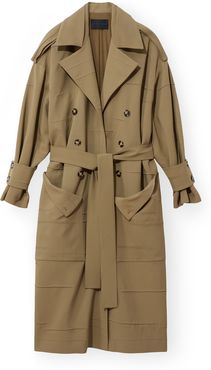 Crinkle Pleat Trench Coat in Dark Khaki, Size 2