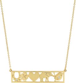 Good Luck Bar Necklace in Yellow Gold/White Diamond