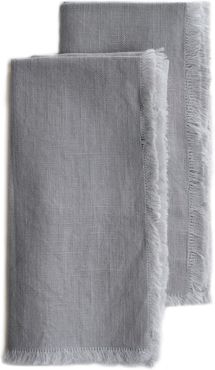 Fringed Flax Linen Napkin, Set Of 2 in Light Grey