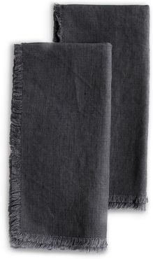 Fringed Flax Linen Napkin, Set Of 2 in Dark Grey