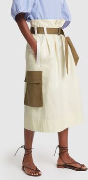 Cotton Slub Paper-Bag Skirt in Ivory Multi, Size 0