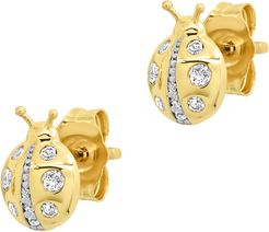 Diamond Ladybug Stud Earrings in Yellow Gold/White Diamond