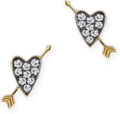 Heart Stud Earrings in Yellow Gold/White Diamond
