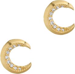 Pavé Crescent Stud Earrings in Yellow Gold/White Diamonds