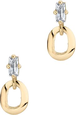 Baguette and Xs Link Earrings in Yellow Gold/White Diamonds
