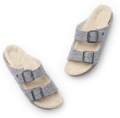 Arizona Shearling-Lined Birkenstocks Sandal in Light Gray/Natural, Size IT 36