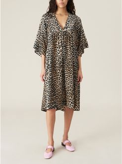 V-Neck Babydoll Dress in Leopard, Size FR 34