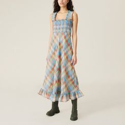 Checked Seersucker Dress in Multicolour, Size FR 34