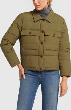 Quilted Cropped Jacket in Olive Green, X-Small