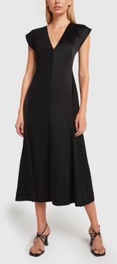 Double V Midi Dress in Black, Size UK 6