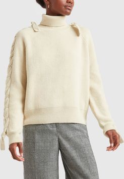 Cable Insert Turtleneck in Off White, X-Small