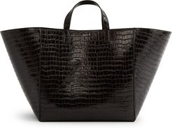 Croc Leather Tote Bag in Chocolate