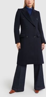 Double-Breasted Tailored Coat in Navy, Size UK 6