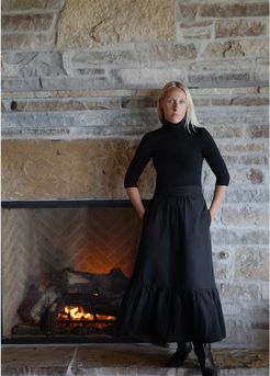 Jess Tiered Midlength Skirt in Black, Size 0