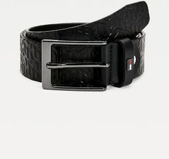 Monogram Print Leather Belt Black - 32