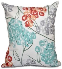 Hydrangeas 16 Inch Coral and Aqua Decorative Floral Throw Pillow