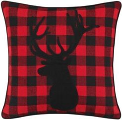 Cabin Plaid Stag Head Decorative Pillow