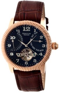 Automatic Piccard Rose Gold & Black Leather Watches 44mm