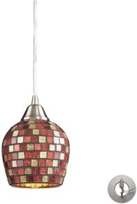 Fusion 1 Light Pendant in Satin Nickel and Multi Glass - Includes Adapter Kit