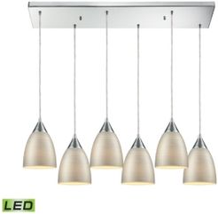 Merida 6 Light Rectangle Pendant in Polished Chrome with Silver Linen Glass
