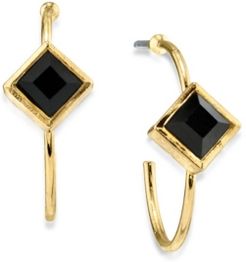 2028 14K Gold Dipped Diamond Shape Crystal Open Hoop Stainless Steel Post Small Earrings