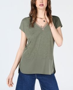 V-Neck Mixed-Media Mesh Top, Created for Macy's