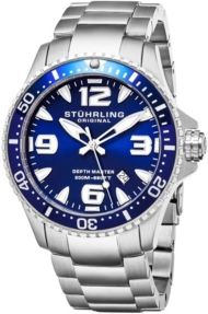 Swiss Quartz Diver Watch, Stainless Steel Case, Blue Dial with Highly Luminescent Hands and Markers, Blue 120 Click Unidirectional Rotating Bezel, Solid Stainless Steel Bracelet