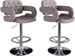 Adjustable Tufted Fabric Barstool with Armrests, Set of 2