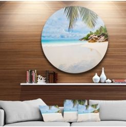 Designart 'Summer Beach With Palm Leaves' Seascape Metal Artwork - 23" x 23"