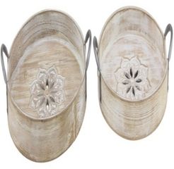 Set of 2 Natural Round Wooden Trays
