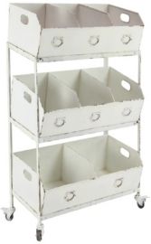 Traditional 42" x 30" White Iron Three-Tiered Storage Tray Cart