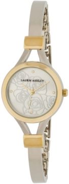 Ladies' Two Tone Gold Thin Bangle With Floral Dial Watch
