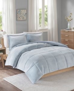 Intelligent Design Carson Full/Queen Reversible Frosted Print Plush to Heathered Microfiber 3 Piece Comforter Set Bedding