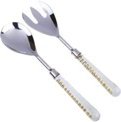 Stainless Steel Salad Servers with Glass and Gold Handles
