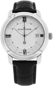 Alexander Watch A111-02, Stainless Steel Case on Black Embossed Genuine Leather Strap