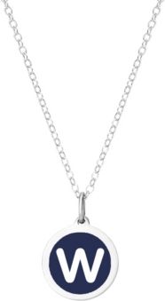 Mini Initial Pendant Necklace in Sterling Silver and Navy Enamel, 16" + 2" Extender