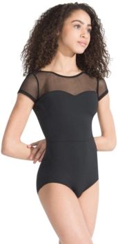 Meryl Mesh Yoke Short Sleeve Leotard