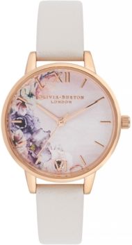 Watercolour Floral Blush Leather Strap Watch 30mm