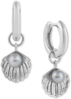 Imitation Pearl Sea Shell Charm Hoop Earrings