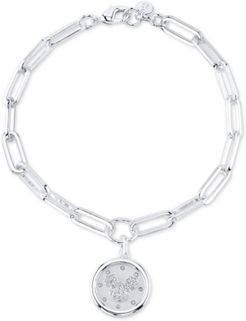 Mickey Mouse Crystal Coin Link Bracelet in Fine Silver Plate Brass