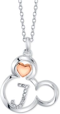 Mickey Mouse Initial Pendant Necklace in Two-Tone Silver-Plate, 16"+ 2" extender