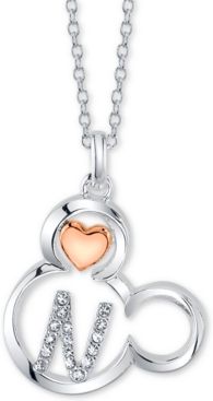 Mickey Mouse Initial Pendant Necklace in Two-Tone Silver-Plate, 16"+ 2" extender