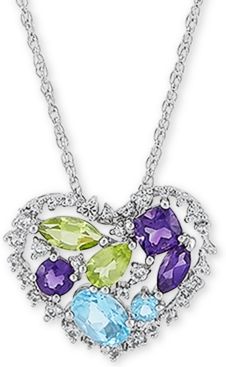 Multi-Gemstone Open Heart Pendant Necklace (2-1/20 ct. t.w.) in Sterling Silver