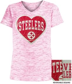 Big Girls Pittsburgh Steelers Heart Flip Sequin T-Shirt